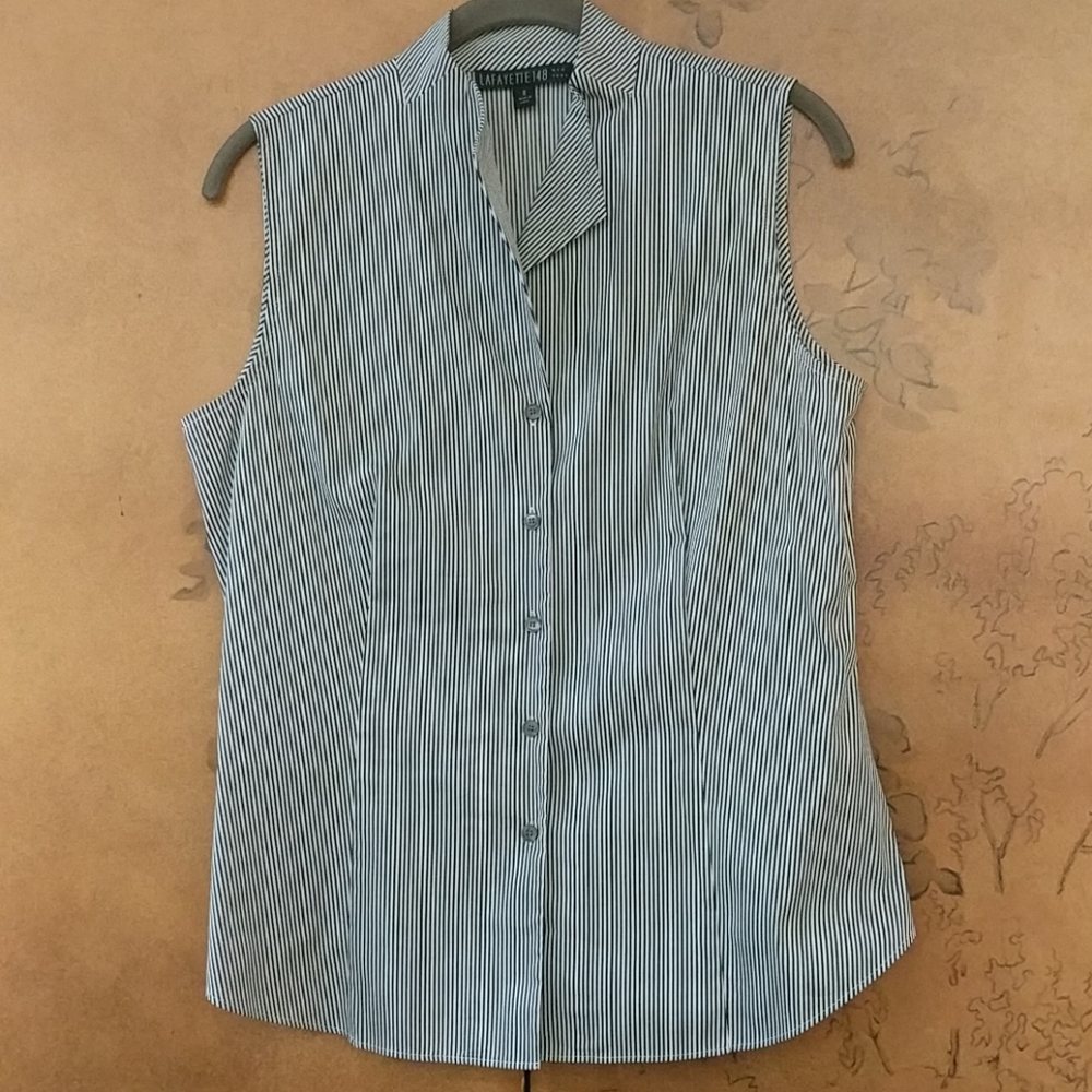 Lafayette 148 B&W Sleeveless Button Up Blouse